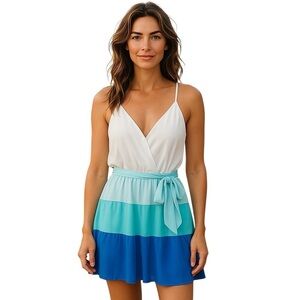 Filly Flair White and Blue Colorblock Dress Racerback Sleeveless Small Flowy